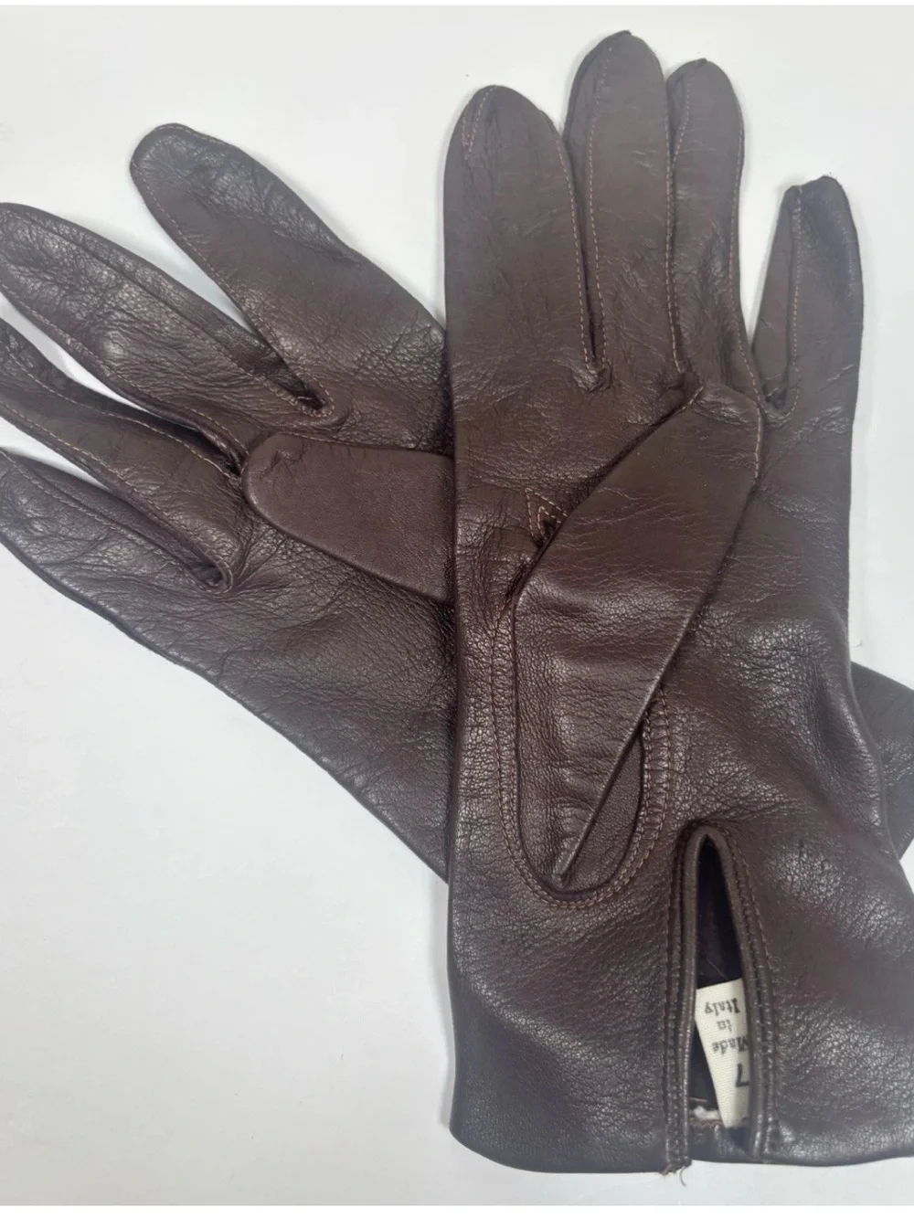Vintage Italian Unlined Buttery Soft Leather Gloves Womens Size 7 Dark Brown